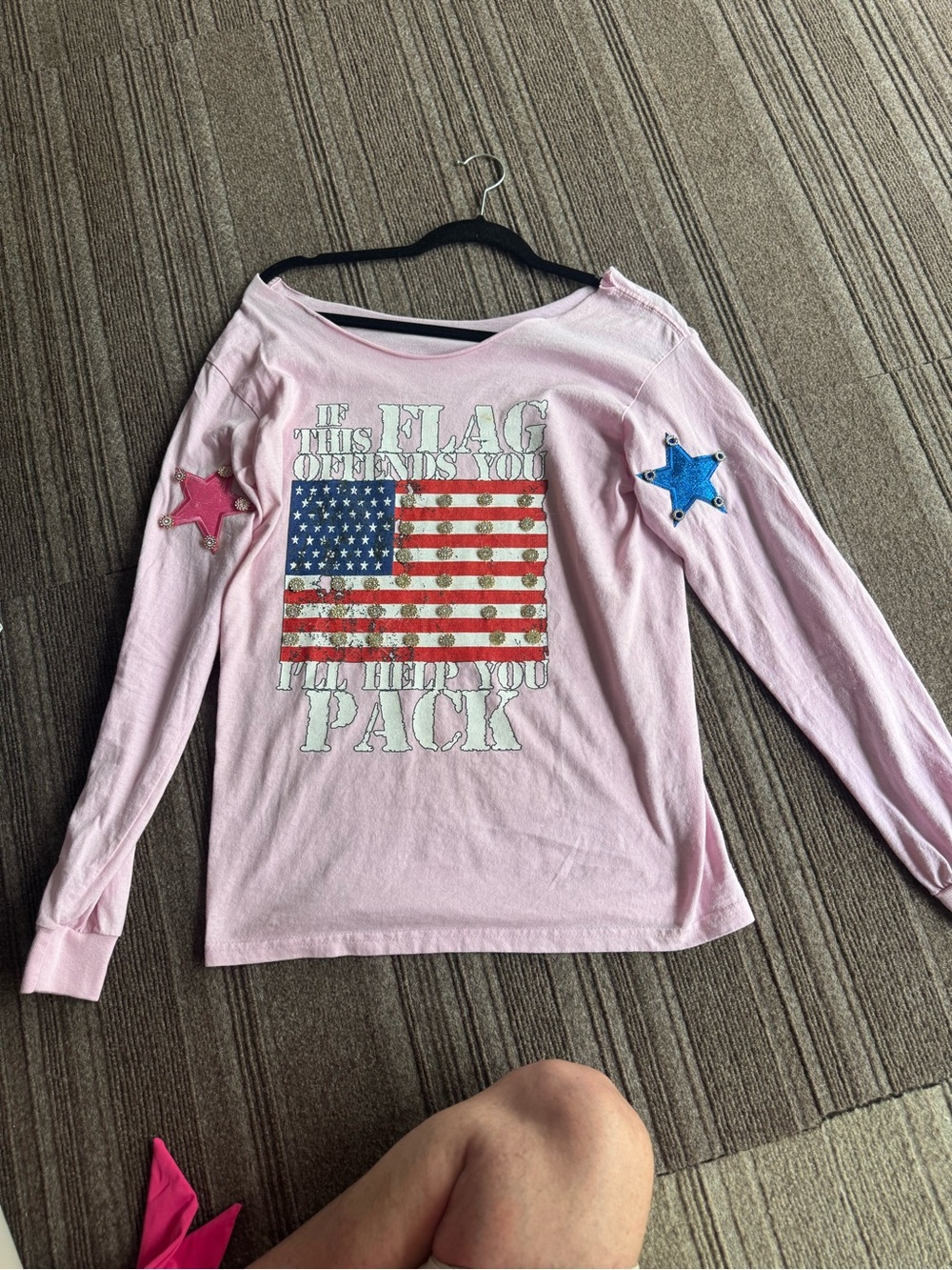 Pink Long-Sleeve Kids Top with Flag Graphic